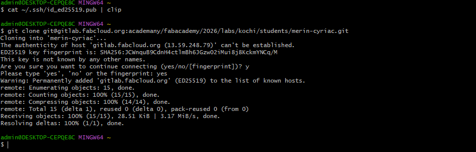 Git clone command in terminal
